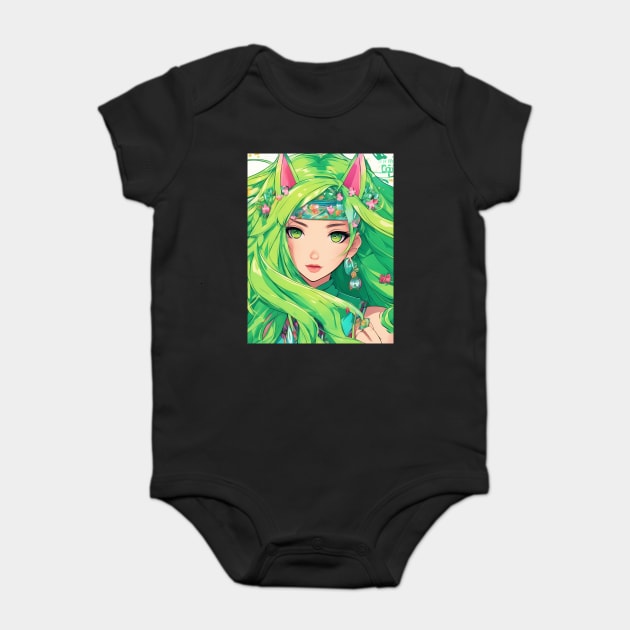 Manga Magic Whimsical Anime Girl Green Hair Pose Baby Bodysuit by animegirlnft